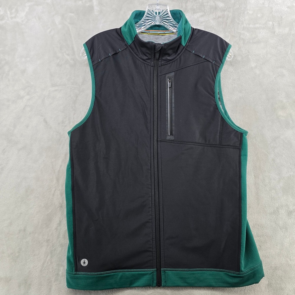 Smartwool active Wind Vest‎ Mens Medium Green Merino Wool Full Zip Active Layer